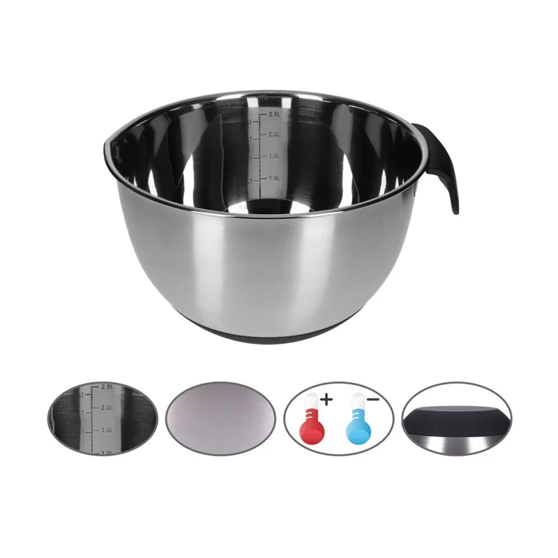 TP Edelstahl Schüssel-Set mit Griff, inkl. Deckel, Skala und 4 Einsätzen zum Gemüsereiben 15-teilig