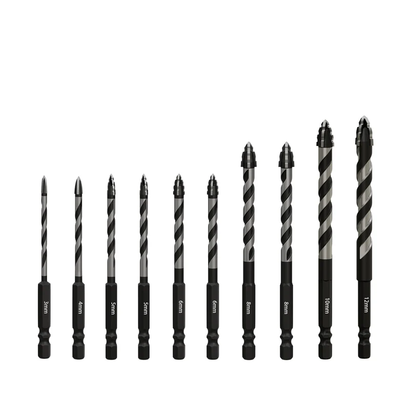 Fliesenbohrer Set 10 tlg 3-12mm, Glasbohrer Set, power bit bohrer, Fliesenbohrer für Fliesen, Kerami