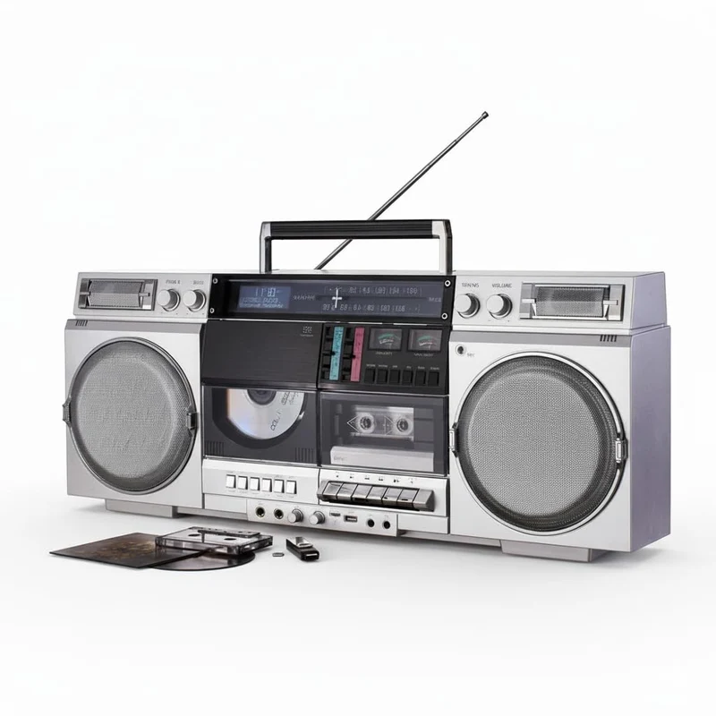 DAB+-Boombox „Retro 1980er“ – Kassettendeck, CD, Bluetooth, USB, MicroSD, Radio, Aufnahmefunktion