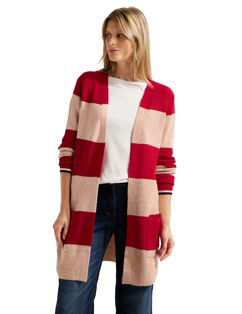Cecil Damen TOS_Cosy Structured Block Stripe Strickjacke mit Blocksteifen XL Casual Red Melange, XL