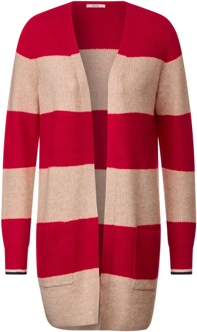 Cecil Damen TOS_Cosy Structured Block Stripe Strickjacke mit Blocksteifen XL Casual Red Melange, XL