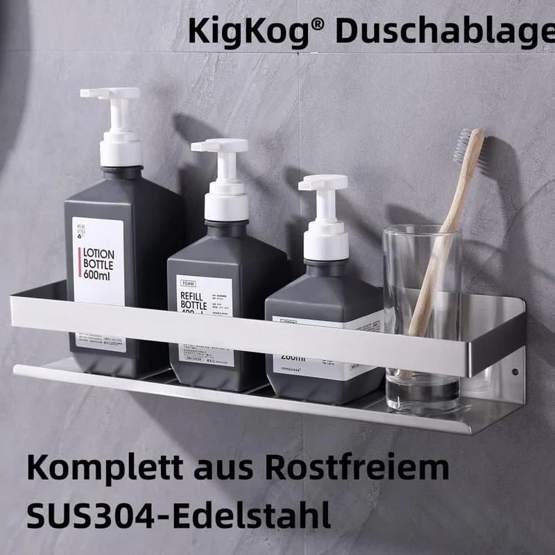 KigKog® Duschablage ohne Bohren Gebürstetes Nickel, Duschregal Wandmontage Edelstahl SUS304 Rostfrei