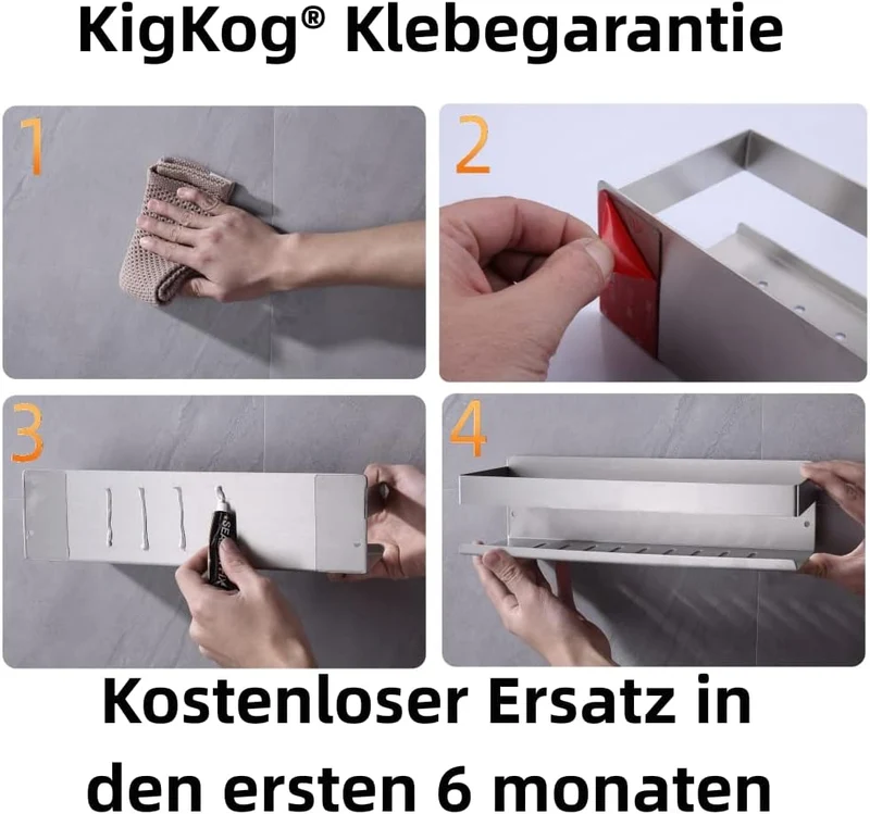 KigKog® Duschablage ohne Bohren Gebürstetes Nickel, Duschregal Wandmontage Edelstahl SUS304 Rostfrei