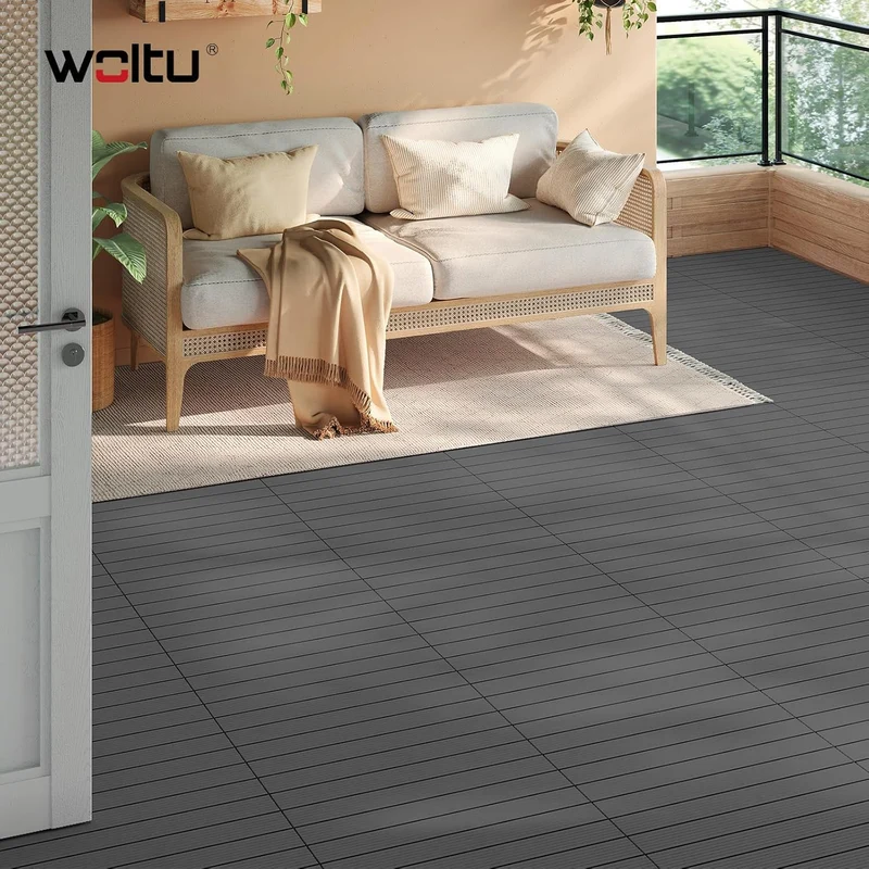 WOLTU WPC Fliese, Terrassenfliesen Holz-Optik, Bodenbelag mit Klicksystem, 30 x 60 cm, Grau (12 Stüc