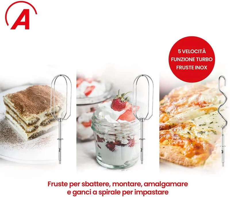 ARDES - ARSBAT01 Spinny Handmixer mit 5 Geschwindigkeiten und Turbo – Handmixer mit Schneebesen zum