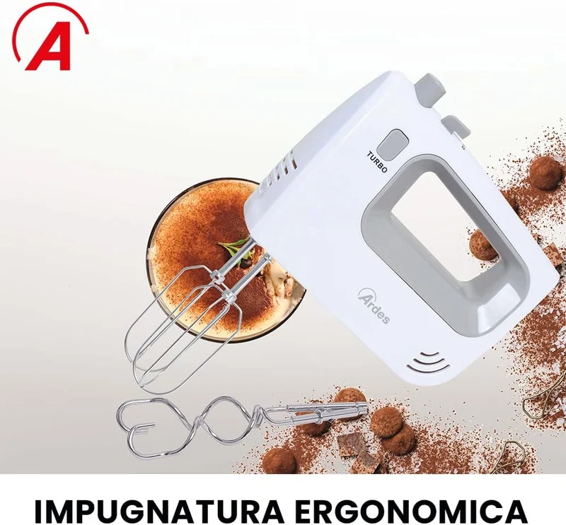 ARDES - ARSBAT01 Spinny Handmixer mit 5 Geschwindigkeiten und Turbo – Handmixer mit Schneebesen zum