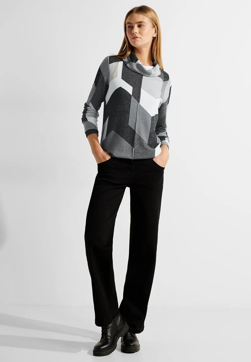 Cecil Damen Langarmshirt, Black Melange