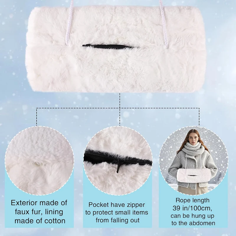 Winmany Handwärmer aus Kunstfell, für Damen, Winter, weicher Plüsch, mit Aussentasche für Handy, Sch
