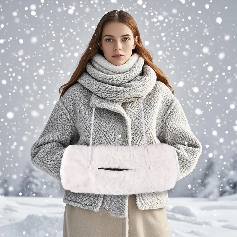 Winmany Handwärmer aus Kunstfell, für Damen, Winter, weicher Plüsch, mit Aussentasche für Handy, Sch