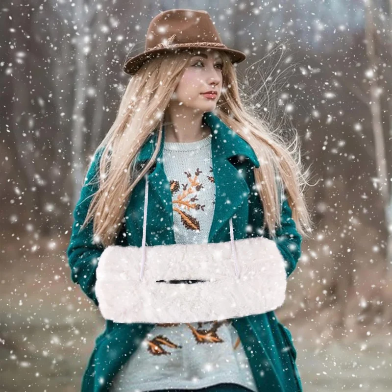Winmany Handwärmer aus Kunstfell, für Damen, Winter, weicher Plüsch, mit Aussentasche für Handy, Sch