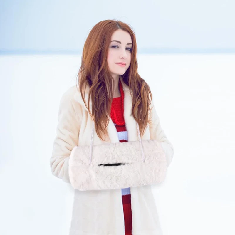 Winmany Handwärmer aus Kunstfell, für Damen, Winter, weicher Plüsch, mit Aussentasche für Handy, Sch