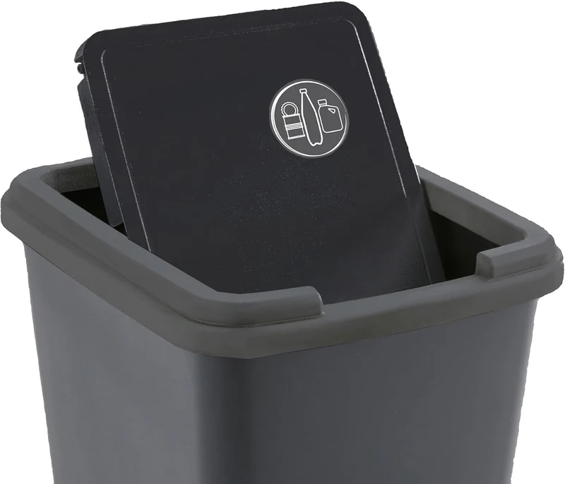 SUNDIS Green Bin, Mülleimer Mülltrennung 50L mit Schwingdeckel, rechteckig, aus recyceltem Kunststof