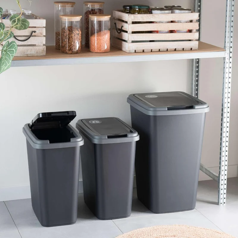 SUNDIS Green Bin, Mülleimer Mülltrennung 50L mit Schwingdeckel, rechteckig, aus recyceltem Kunststof