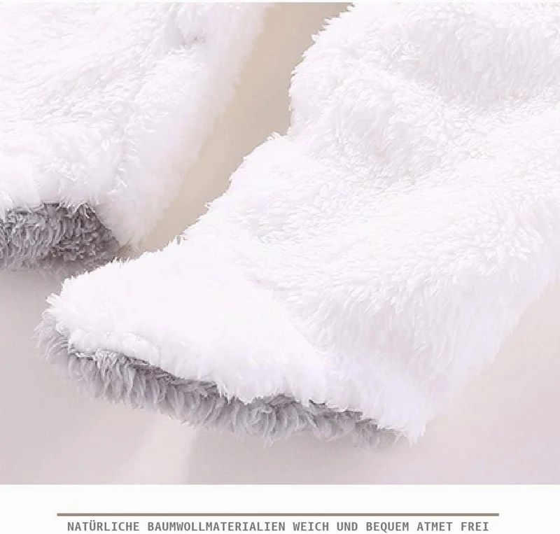 Neugeborene Baby Cartoon Bär Schneeanzug Wintermantel Fleece Kapuze Strampler Jumpsuit Weiss 9-12 Mo