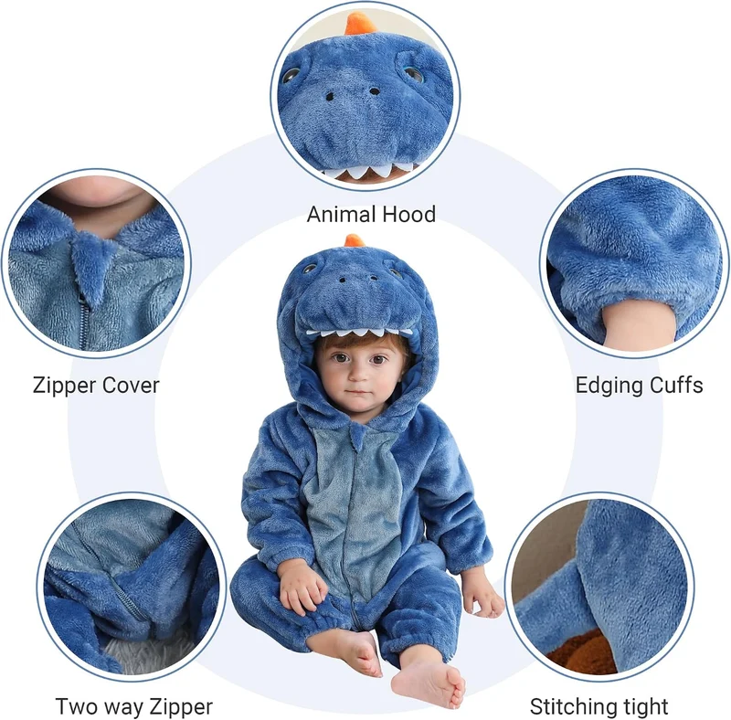 COOKY.D Unisex Winter Hooded Romper Jumpsuit 2-36 Months 18-24 Monate Blau, 18-24 Monate Blau
