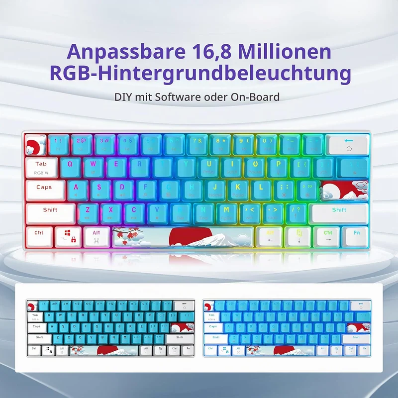 SOLIDEE mechanische Gaming Tastatur 60 Prozent,61 Tasten kompakte mechanische Tastatur RGB Hintergru