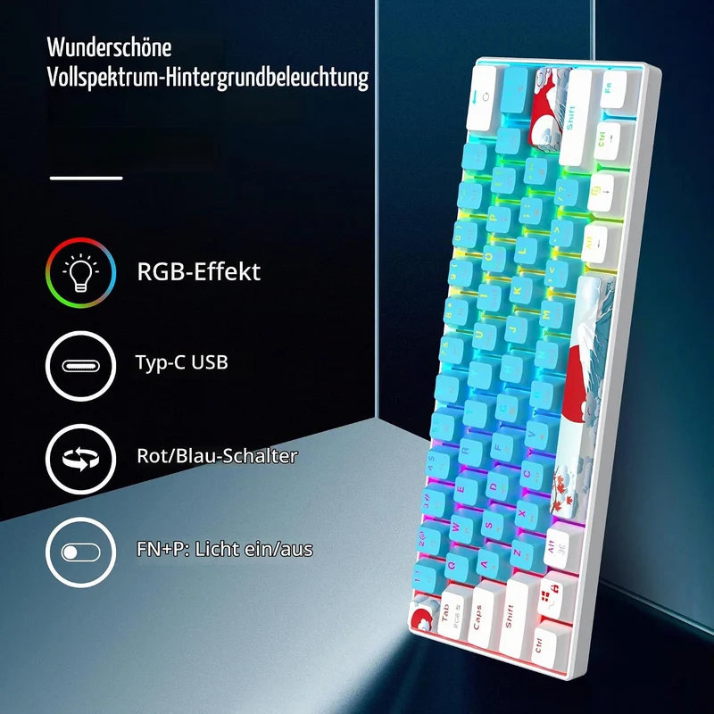 SOLIDEE mechanische Gaming Tastatur 60 Prozent,61 Tasten kompakte mechanische Tastatur RGB Hintergru