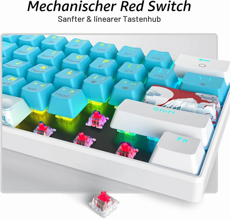 SOLIDEE mechanische Gaming Tastatur 60 Prozent,61 Tasten kompakte mechanische Tastatur RGB Hintergru