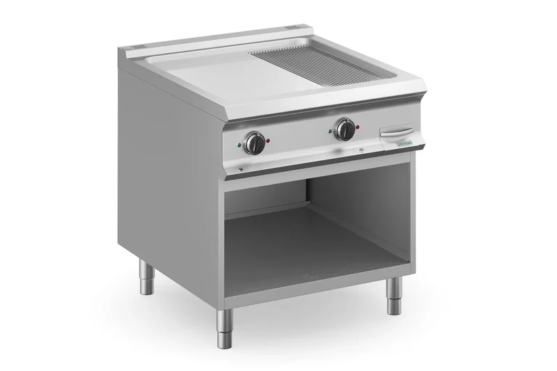 Elektrogrillplatte Dexion Lux 980 - 80/90 - 2/3 glatt, 1/3 gerillt, verchromt - 14 kW