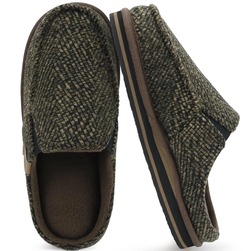 ONCAI Hausschuhe Herren Komfort Pantoffeln Plüsch Streifen Hüttenschuhe Wärme Cord Flauschig Slipper