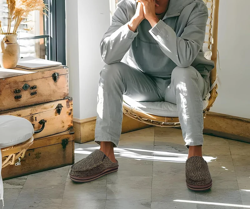 ONCAI Hausschuhe Herren Komfort Pantoffeln Plüsch Streifen Hüttenschuhe Wärme Cord Flauschig Slipper