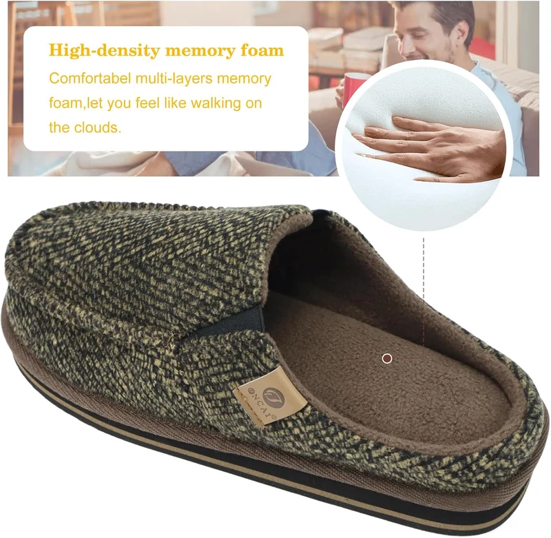 ONCAI Hausschuhe Herren Komfort Pantoffeln Plüsch Streifen Hüttenschuhe Wärme Cord Flauschig Slipper