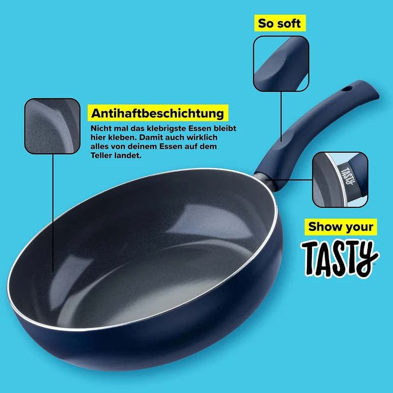 Tasty Antihaft-Wok Ocean Blue 28cm – Hochwertige Pfanne aus recyceltem Aluminium mit keramischer Ant