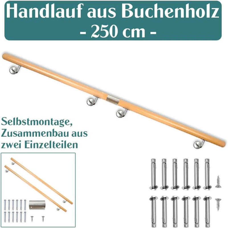 Buche Holz Handlauf Treppengeländer Geländer für Treppe Treppe Wandhandlauf Wand Treppe seitliche Mo
