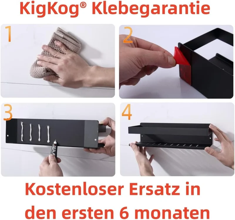 KigKog® Duschablage ohne Bohren Matt Schwarz, Duschregal Wandmontage Edelstahl Rostfreier Duschkorb