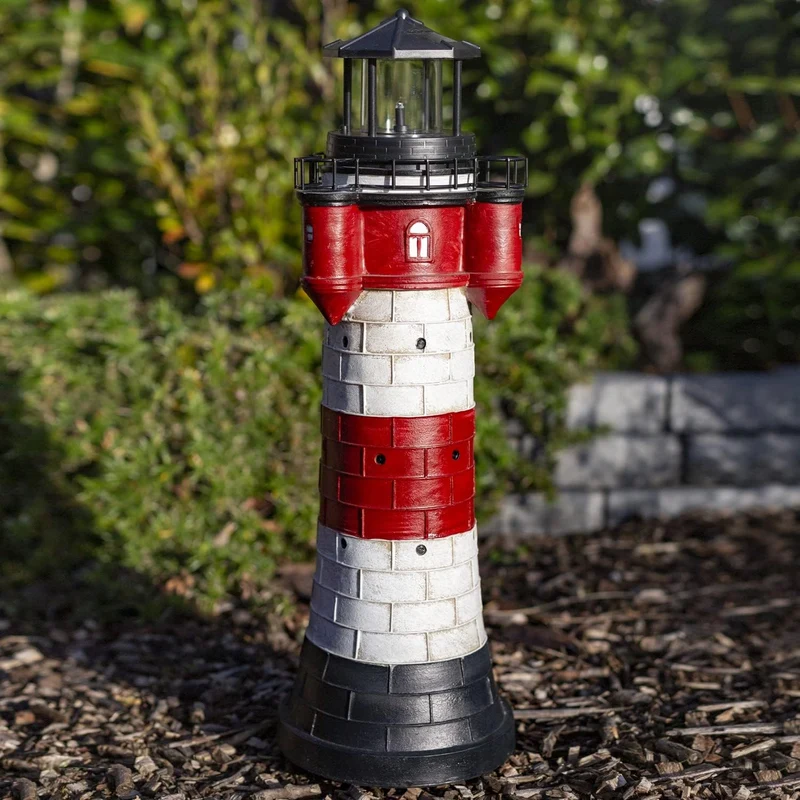 colourliving Leuchtturm Roter Sand mit LED Blinklicht Leuchtturm Solar für Draussen Maritime Dekorat