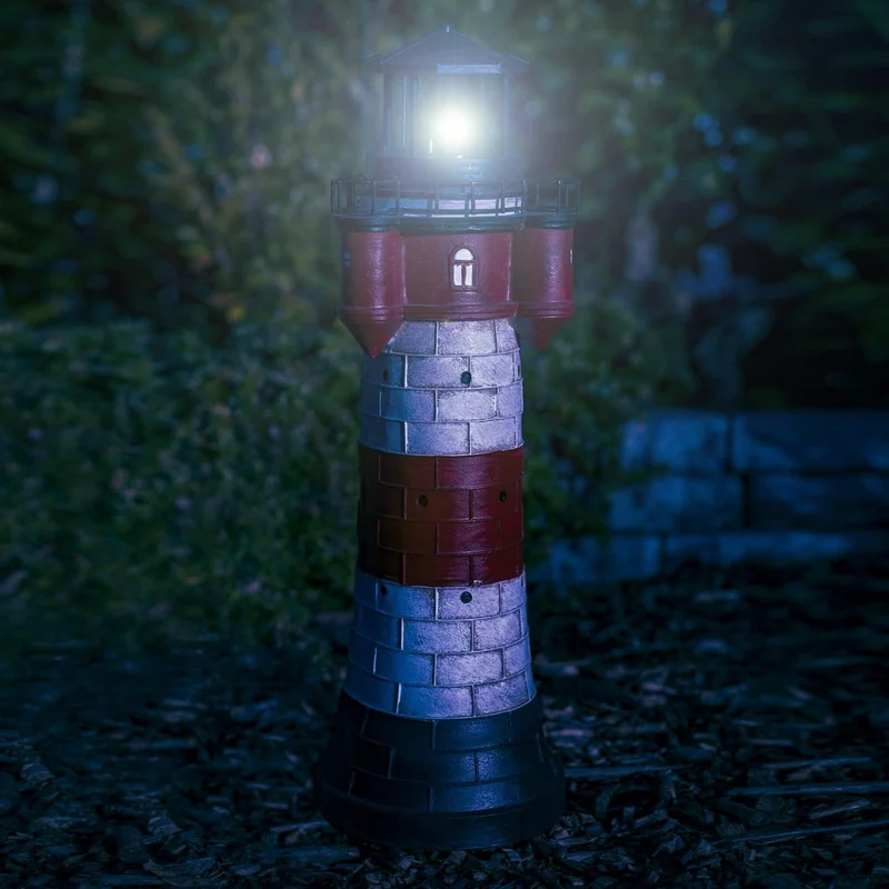 colourliving Leuchtturm Roter Sand mit LED Blinklicht Leuchtturm Solar für Draussen Maritime Dekorat