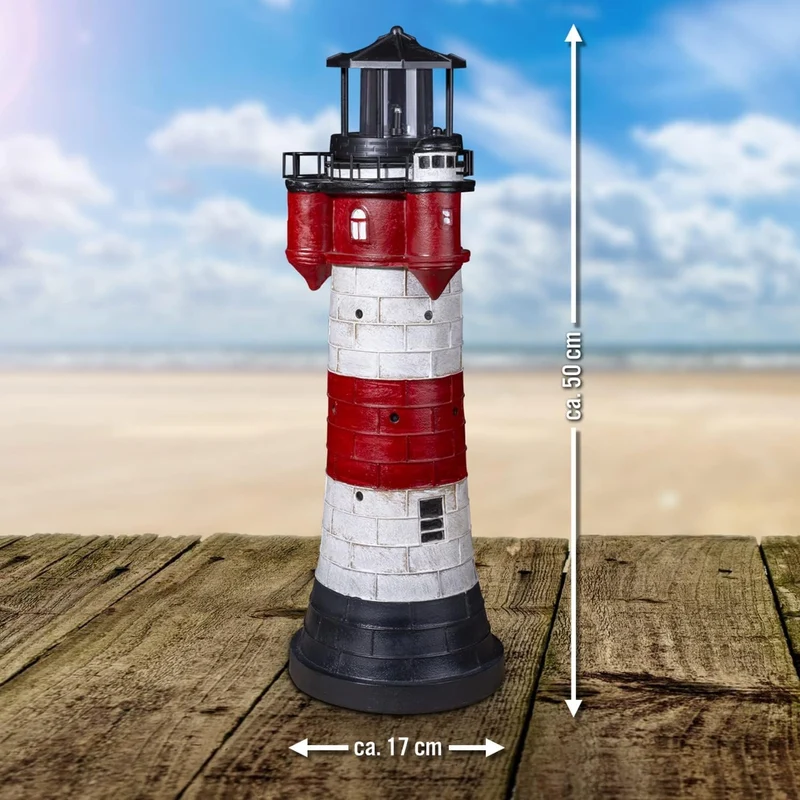 colourliving Leuchtturm Roter Sand mit LED Blinklicht Leuchtturm Solar für Draussen Maritime Dekorat