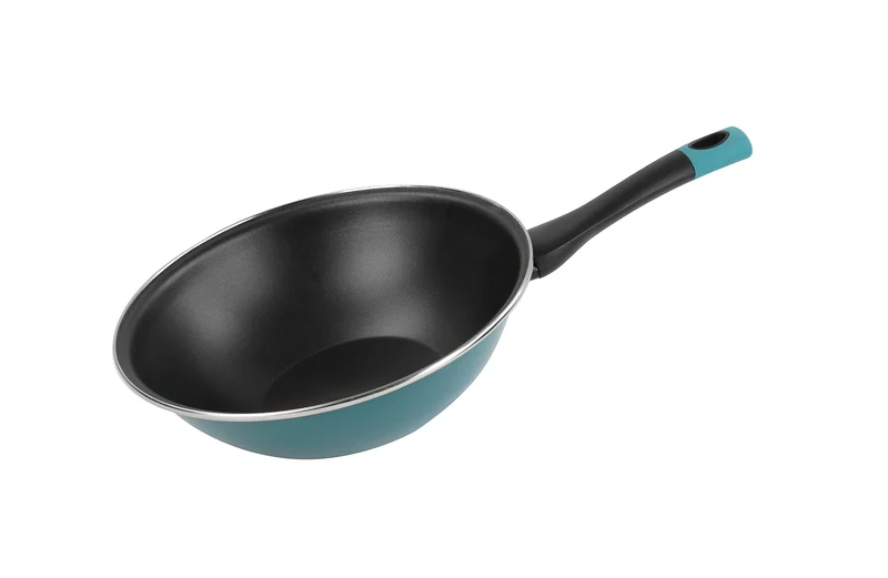 Magefesa Lotus Wok, 28 cm, aus emailliertem Stahl, aussen, blau, Antihaftbeschichtung, zweilagig, ve