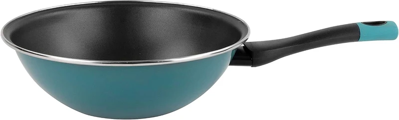 Magefesa Lotus Wok, 28 cm, aus emailliertem Stahl, aussen, blau, Antihaftbeschichtung, zweilagig, ve