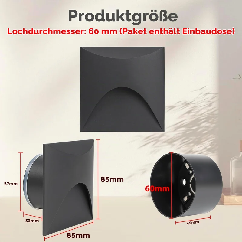 Arotelicht 4er 3W LED Treppenlicht Warmweiss 3000K Aluminium Wandleuchte 230V Eckig Einbaustrahler T