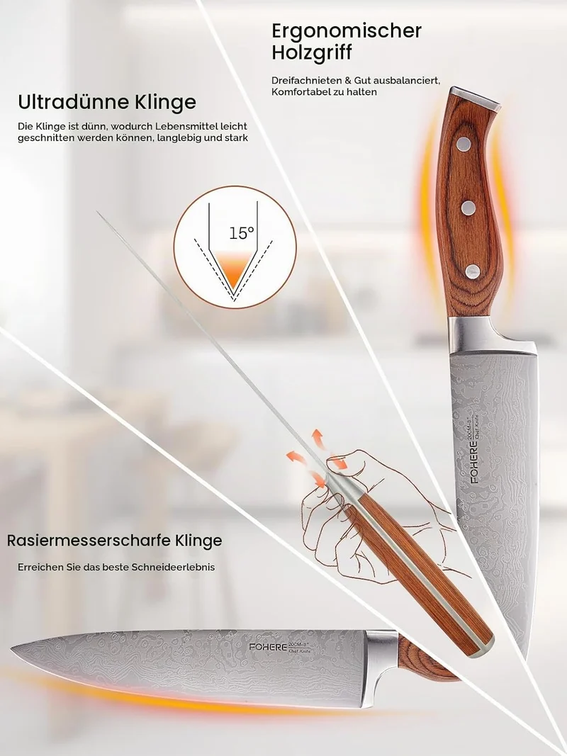FOHERE Messerblock Set 14 teilig Messerset mit Block und Integriertem Schärfer Professionelles Schar