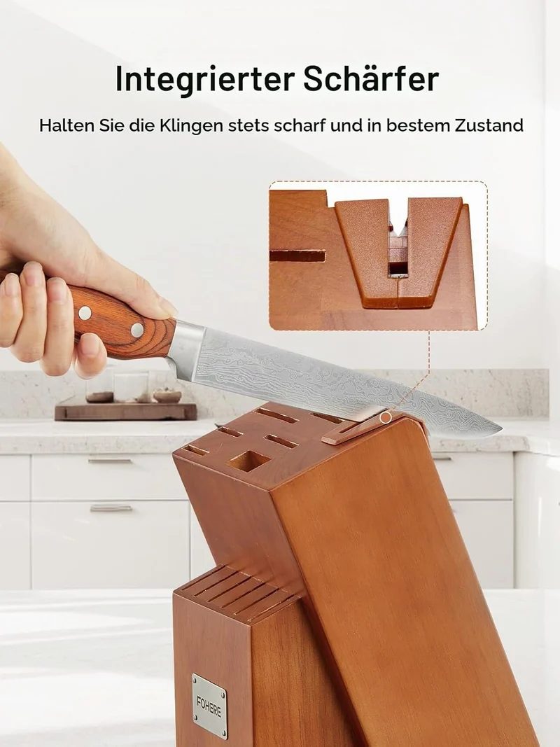 FOHERE Messerblock Set 14 teilig Messerset mit Block und Integriertem Schärfer Professionelles Schar