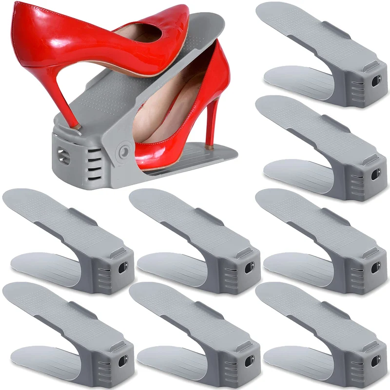 10 Stück Einstellbare Schuhregale, Schuhstapler/Schuhhalter Set, 3 höhenverstellbar, Platzsparend, r