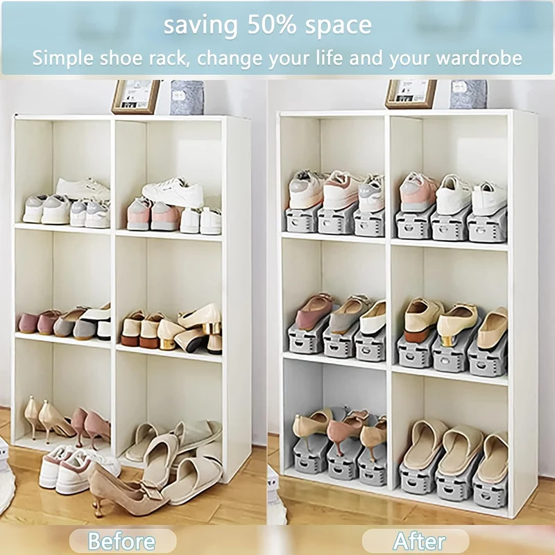 10 Stück Einstellbare Schuhregale, Schuhstapler/Schuhhalter Set, 3 höhenverstellbar, Platzsparend, r