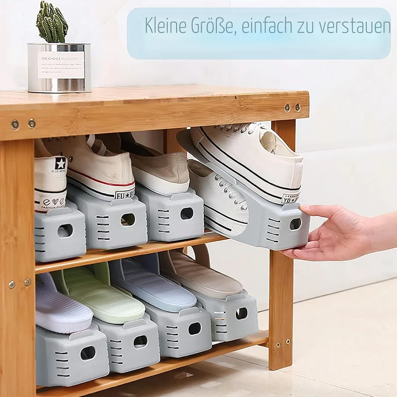 10 Stück Einstellbare Schuhregale, Schuhstapler/Schuhhalter Set, 3 höhenverstellbar, Platzsparend, r