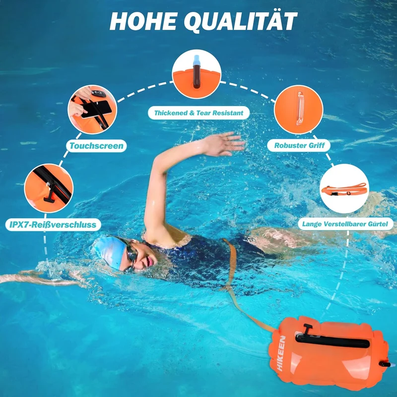 BOOSTEADY Schwimmboje, Trockensack Boje Schwimmen Aufblasbare Trockentasche Swimming Buoy mit Handyt