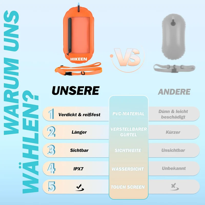 BOOSTEADY Schwimmboje, Trockensack Boje Schwimmen Aufblasbare Trockentasche Swimming Buoy mit Handyt
