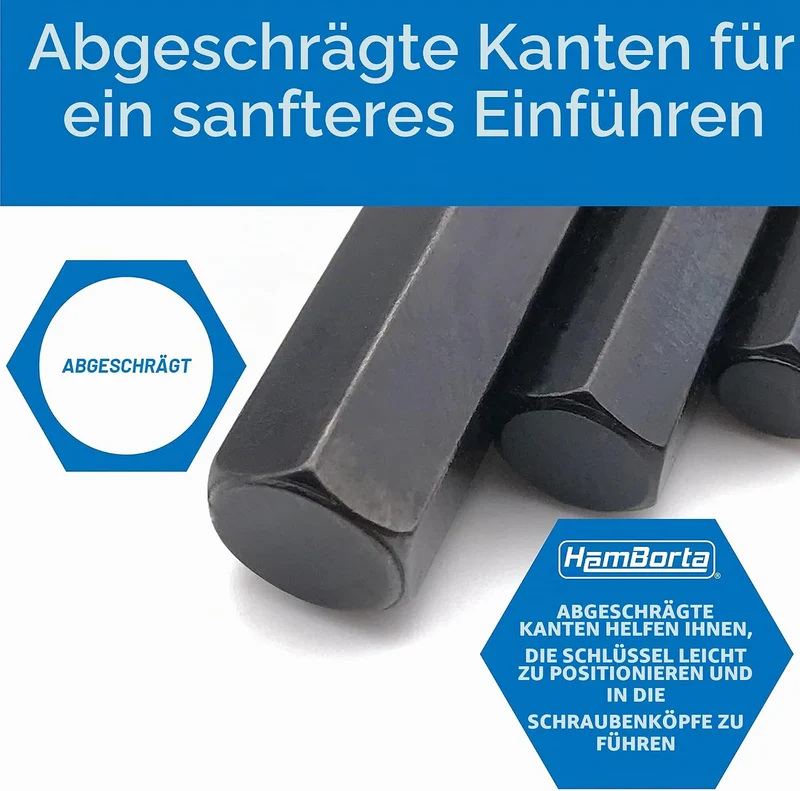 HemBorta® Innensechskant Satz 26 tlg mit Kugelkopf - Innensechskantschlüssel Set mit 12,7-10mm Metri