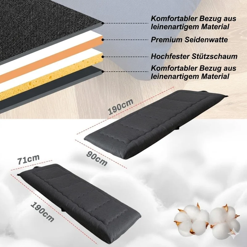 MAXYOYO Tragbarer Faltbarer Futon -Matratze, Hypoallergener Stoff Und Speicherschaummatratze Mit Gri