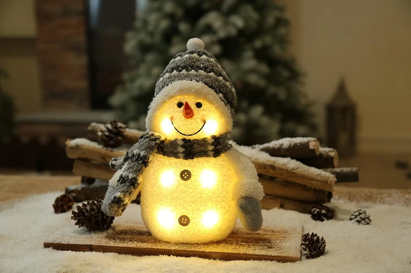 Bambelaa! Schneemann Coldy Deko LED Figuren Weihnachten Klein Grau Weiss Beleuchtet Innen Weihnachts