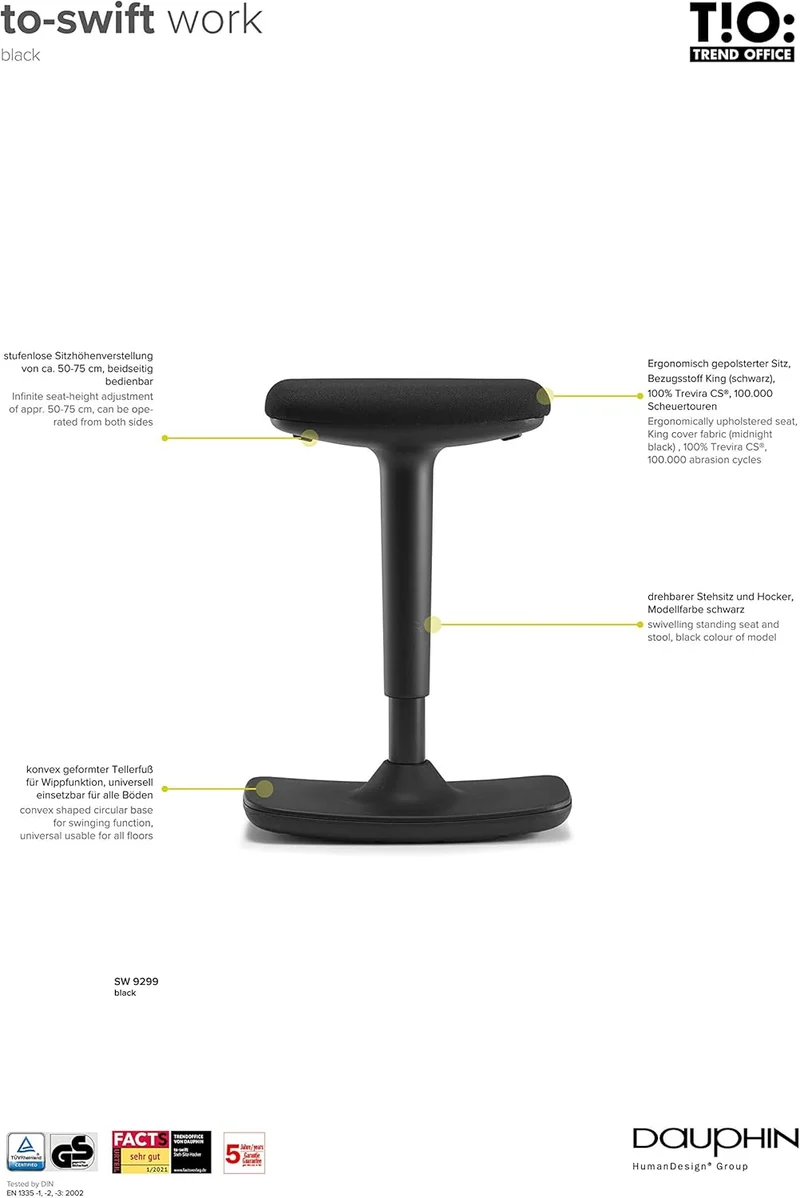 TREND OFFICE to-Swift, Bürohocker, Stehsitz, Stehhilfe, Sitzhocker mit Wippfunktion ergonomisch und