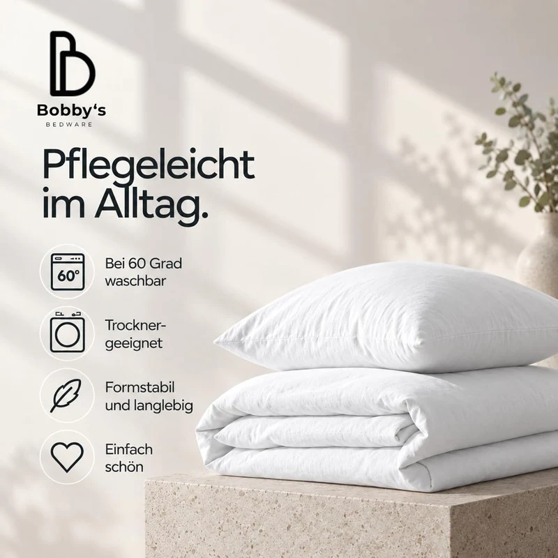 Bobby's Bedware Bettwäsche Baumwolle Made in Green | Bettdecken + Kopfkissenbezug aus 100% Renforcé