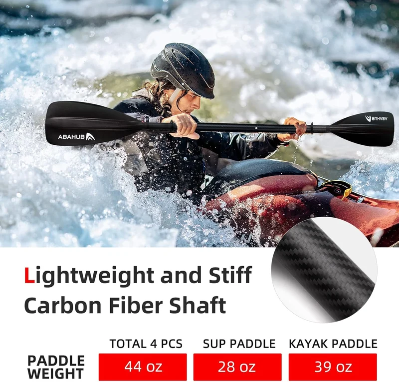 Abahub 4 teilig Carbon SUP Kajak Paddel, 2 in 1 verstellbare Stand up Paddleboard Paddel, leichte Ca