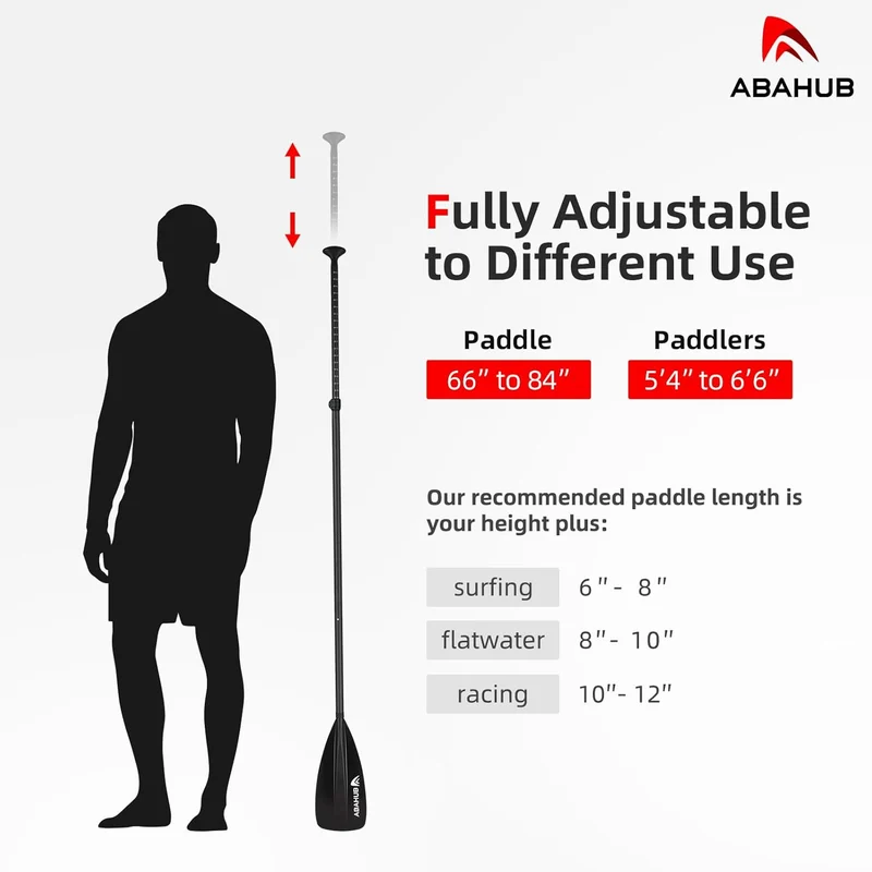 Abahub 4 teilig Carbon SUP Kajak Paddel, 2 in 1 verstellbare Stand up Paddleboard Paddel, leichte Ca