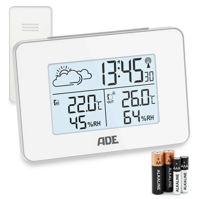 ADE Digitale Wetterstation Funk mit Aussensensor | Innen und Aussentemperatur | Luftfeuchtigkeitsmes